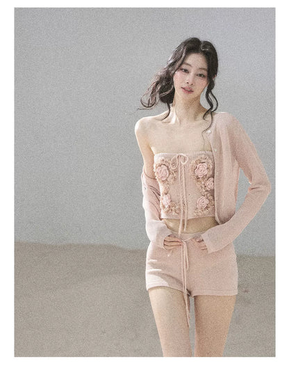 "Forest After Rain" Dusty Rose 3-Piece Cardigan & Shorts Set 45236485