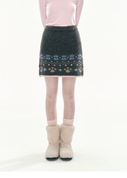 [CAN] Puppy Fair Isle Knit Sweater & Skirt Set (Gray / Pink)