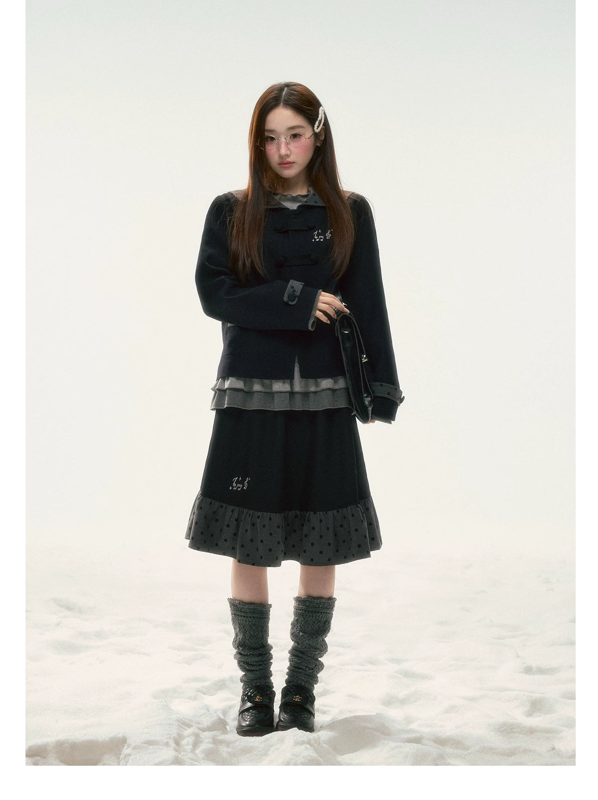 BIBIBENCY - Black Preppy Double-Breasted Cropped Jacket & Skirt