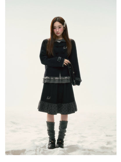 BIBIBENCY - Black Preppy Double-Breasted Cropped Jacket & Skirt