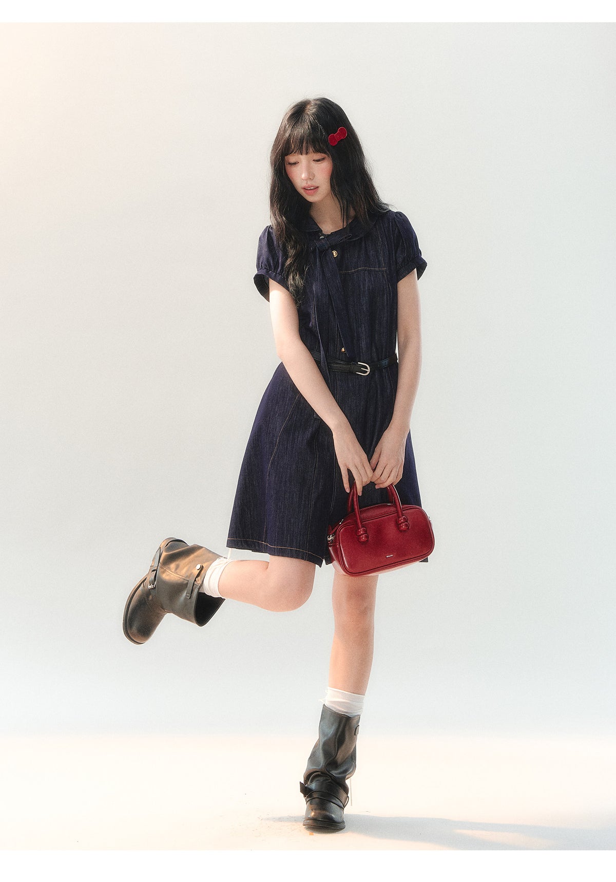 [CAN] "Soft Blue Bubble" Indigo Denim Doll Collar Dress Set