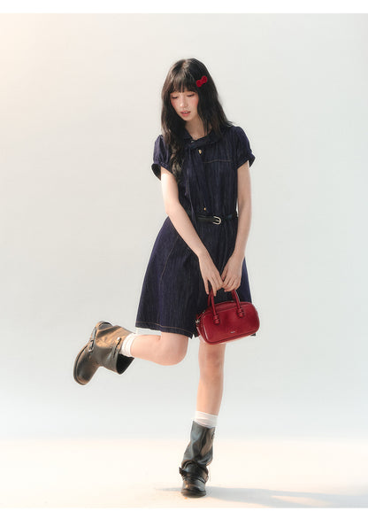 [CAN] "Soft Blue Bubble" Indigo Denim Doll Collar Dress Set