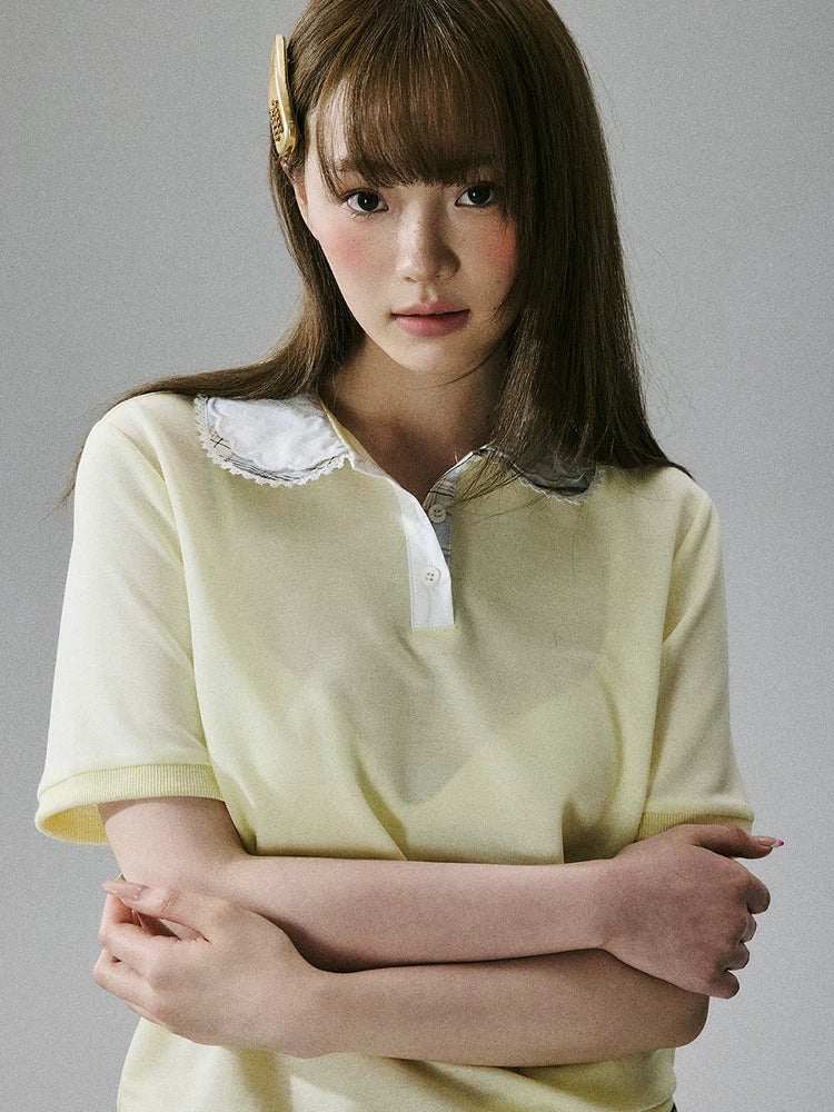 LOST FOREST - Goose Yellow Lyocell Double-Collar Polo Top