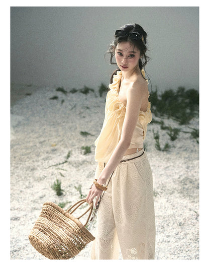 “Where Spring Petals Fall” Milkshake Yellow Ruffle Off-Shoulder Top