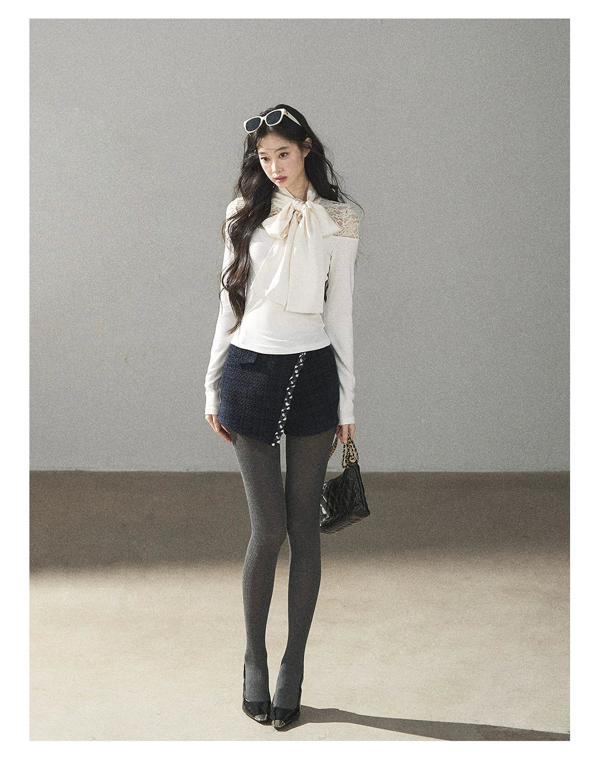 AOMALM - Navy Tweed Jacket & Skort Set with Dutch Cheese Top