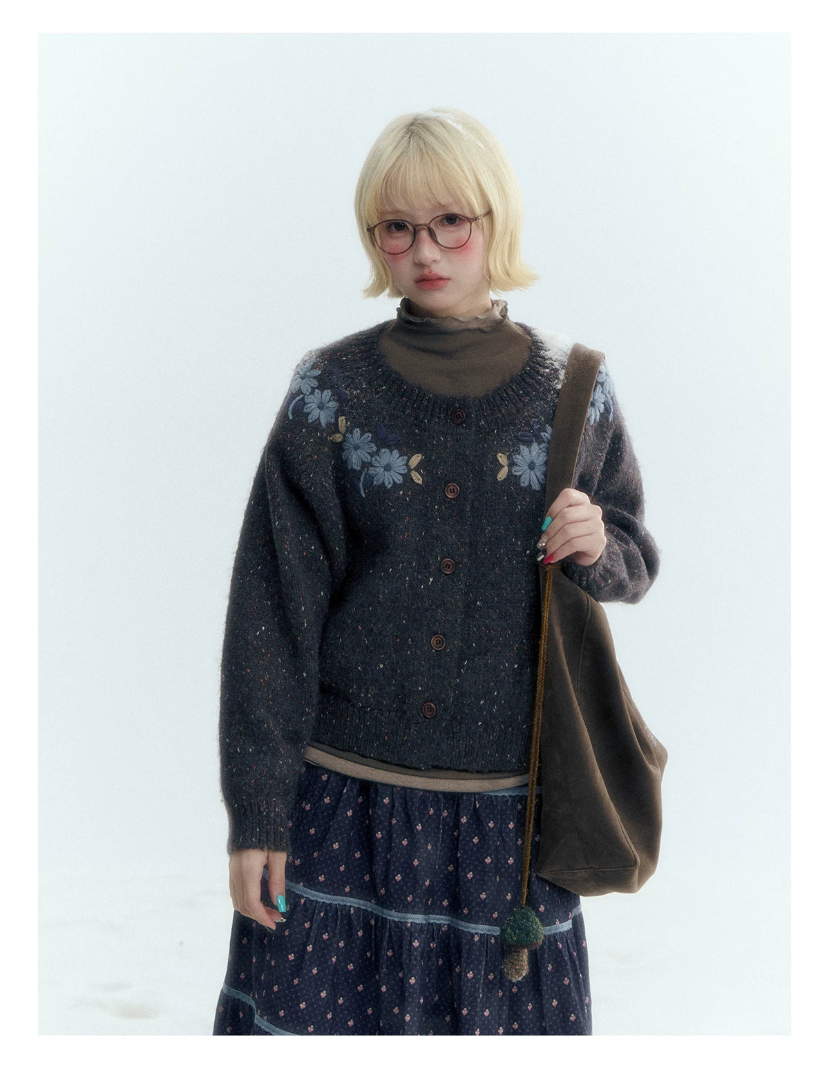 Horridale - Dark Heather Gray Vintage Crochet Flower Knit Cardigan