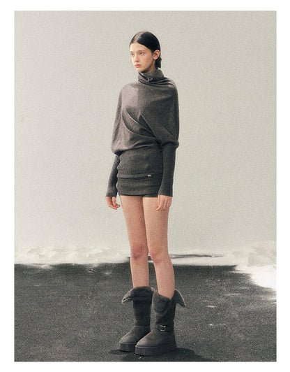少也眼 "Ember at Dusk" High-Neck Cozy Knit Top – Smart Gray