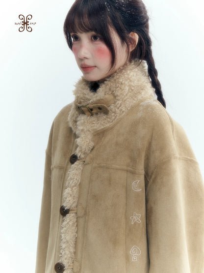 Horridale - Vintage Tan Suede-Effect Sherpa-Lined Stand Collar Jacket