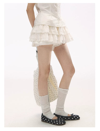 "Lace Soufflé" White Tiered Ruffle Bubble Skort