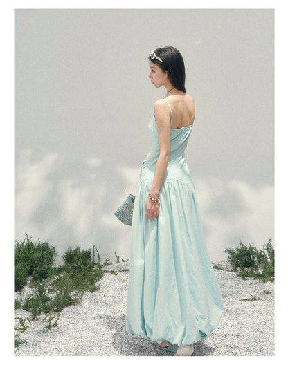 “She Passed Through Bloom Season” Glacier Blue Bubble Maxi Dress