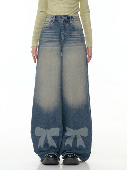 ZiziFei - Bow Embroidered High-Waisted Denim Jeans