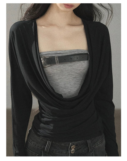 AOMALM - "Misty Shore" Quiet Black Layered Knit Mini Dress