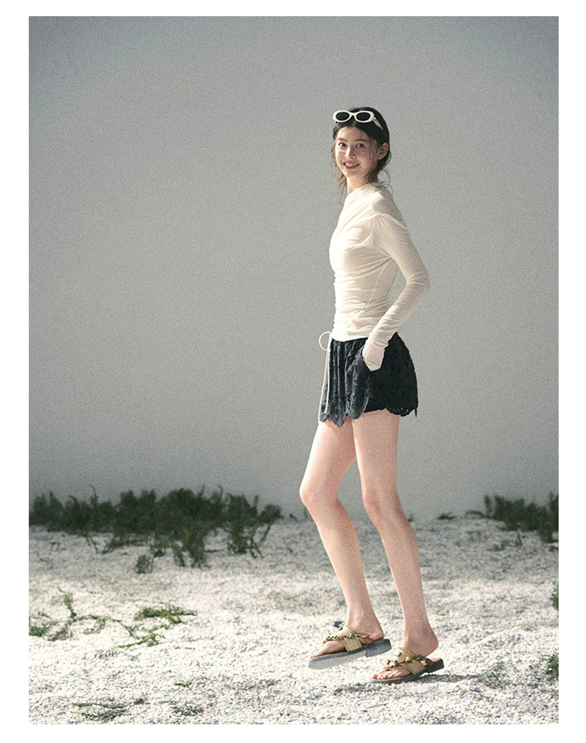 “Where Shadow Walks Beside Light” Milk Apricot Asymmetrical Top