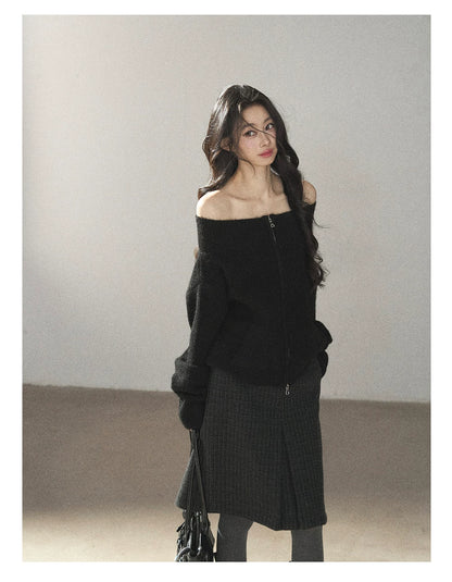 AOMALM - Quiet Black Wool-Blend Cropped Knit Jacket