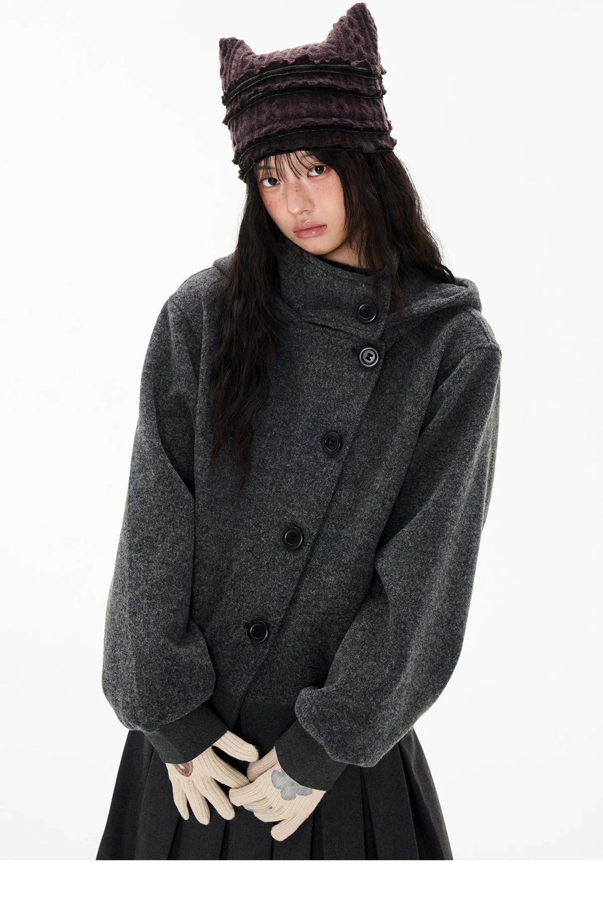 EZEK | Preppy Hooded Wool Blend Jacket with Button Front