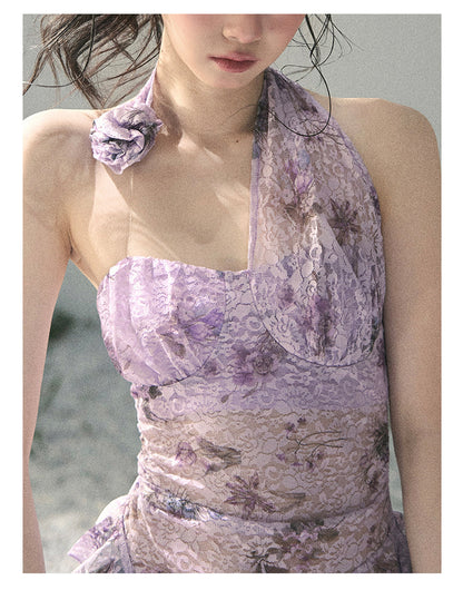 “Jacaranda Whisper” Orchid Purple Asymmetrical Halter Top