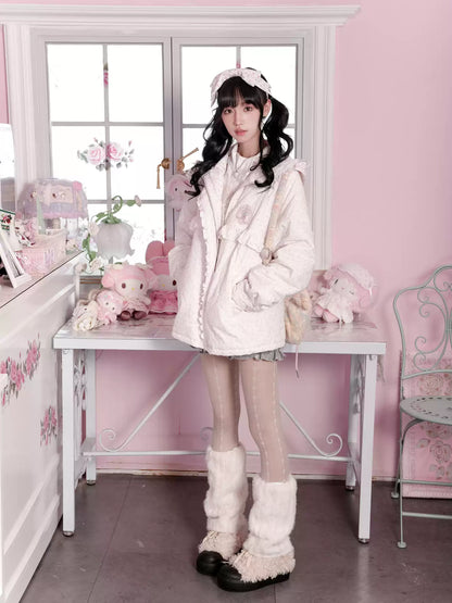 KYOUKO - Pink Floral Quilted Hooded Jacket with Tulip Appliqué Embroidery