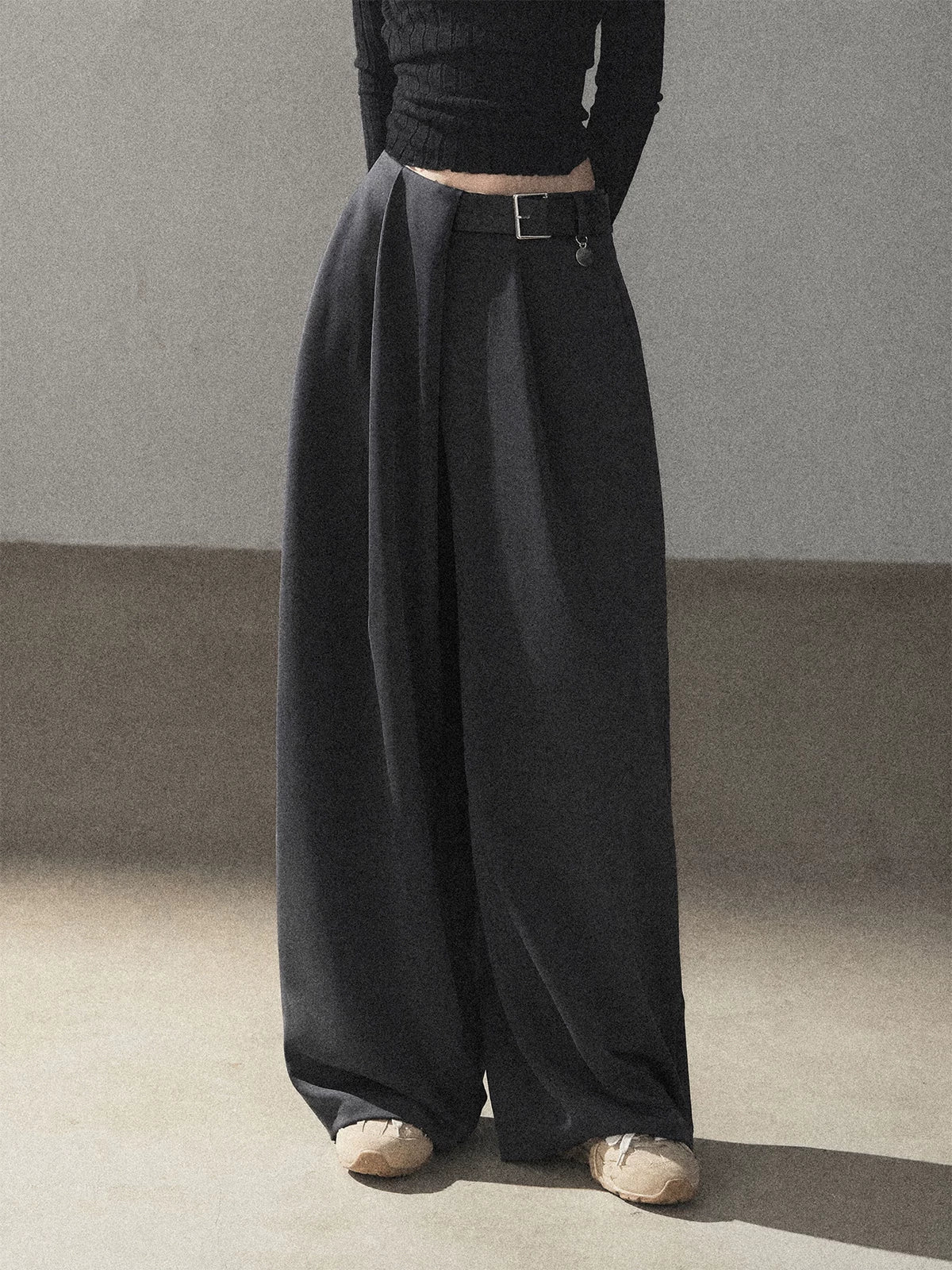 AOMALM - "A Touch of Autumn" Loose Relaxed Balloon Wide-Leg Pants With Belt (Dusty Taupe Brown / Quiet Black)