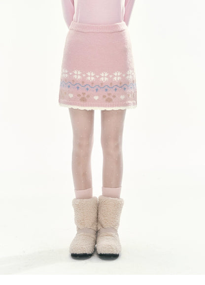[CAN] Puppy Fair Isle Knit Sweater & Skirt Set (Gray / Pink)