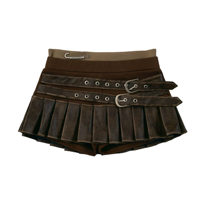 "Grunge Low-Rise Edge" Belted Pleated Skort WE959