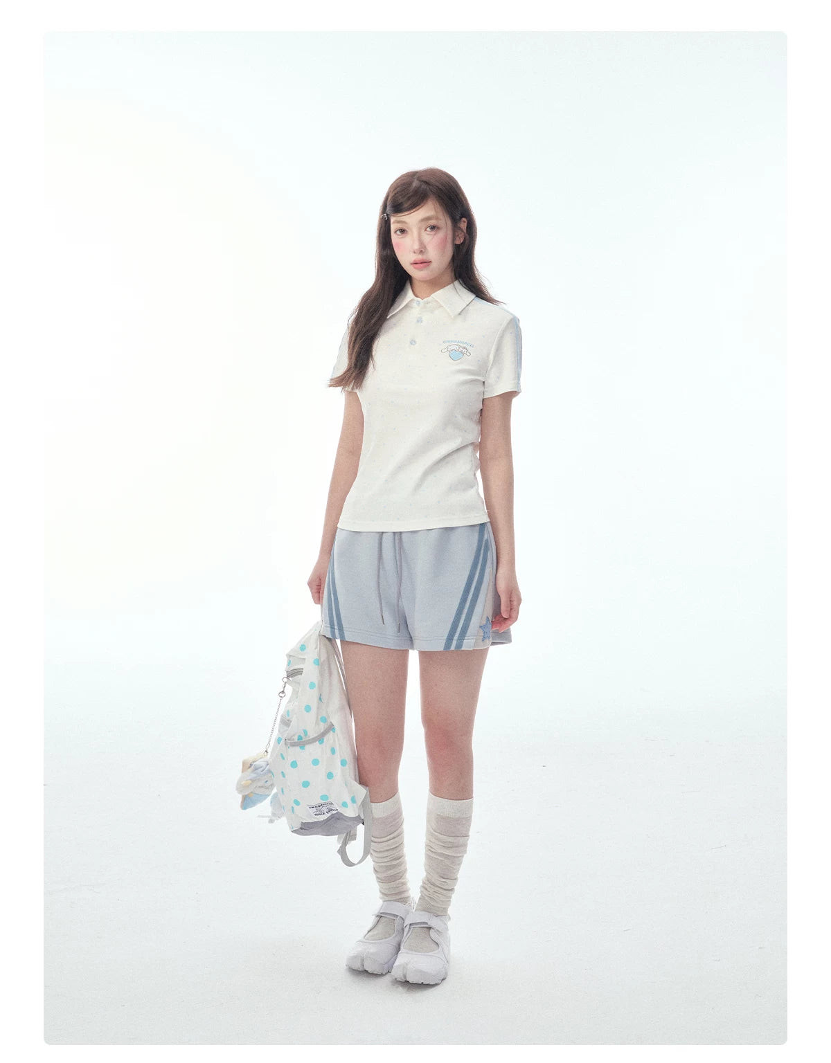 "Blue Heart Campus" Polka Dot Polo Collection (Polo Shirt / Pleated Skirt / Shorts)