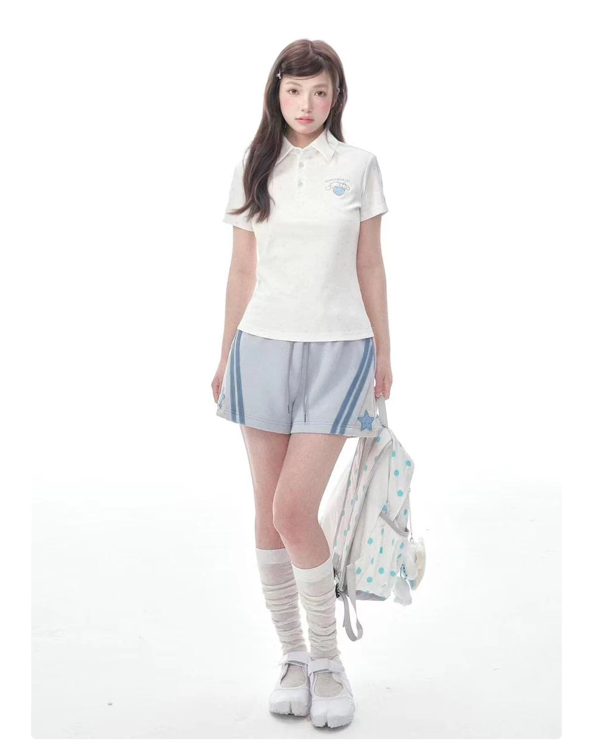 "Blue Heart Campus" Polka Dot Polo Collection (Polo Shirt / Pleated Skirt / Shorts)