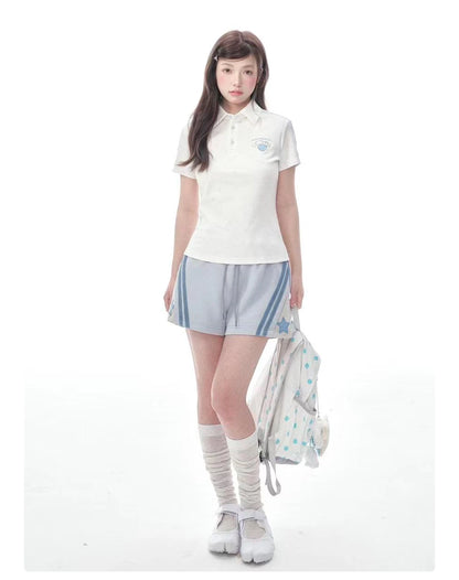 "Blue Heart Campus" Polka Dot Polo Collection (Polo Shirt / Pleated Skirt / Shorts)