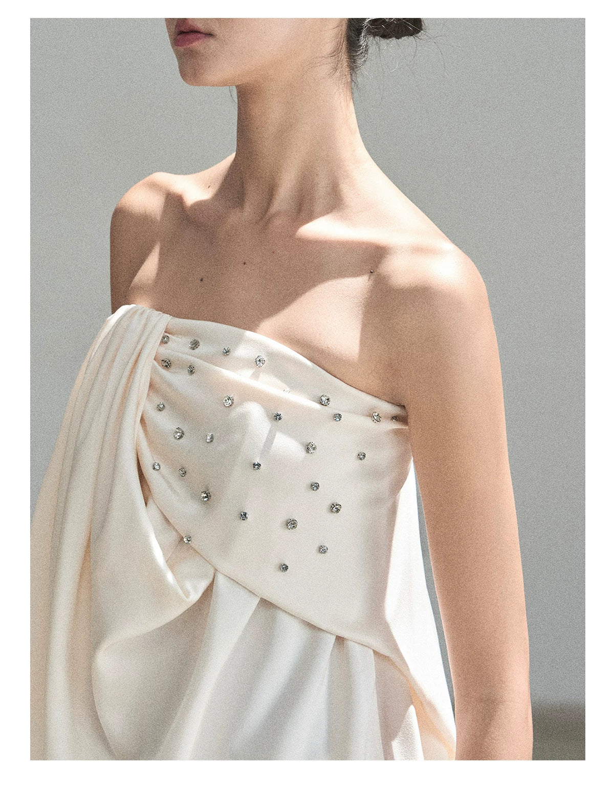 "Summer Rain at Dusk" Cream Beige Satin Two-Piece Set