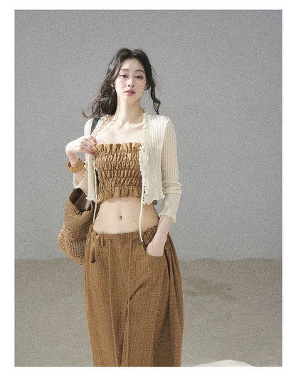 "Caramel Dusk" Ash Caramel Shirred Bandeau Top & Relaxed Pants Set