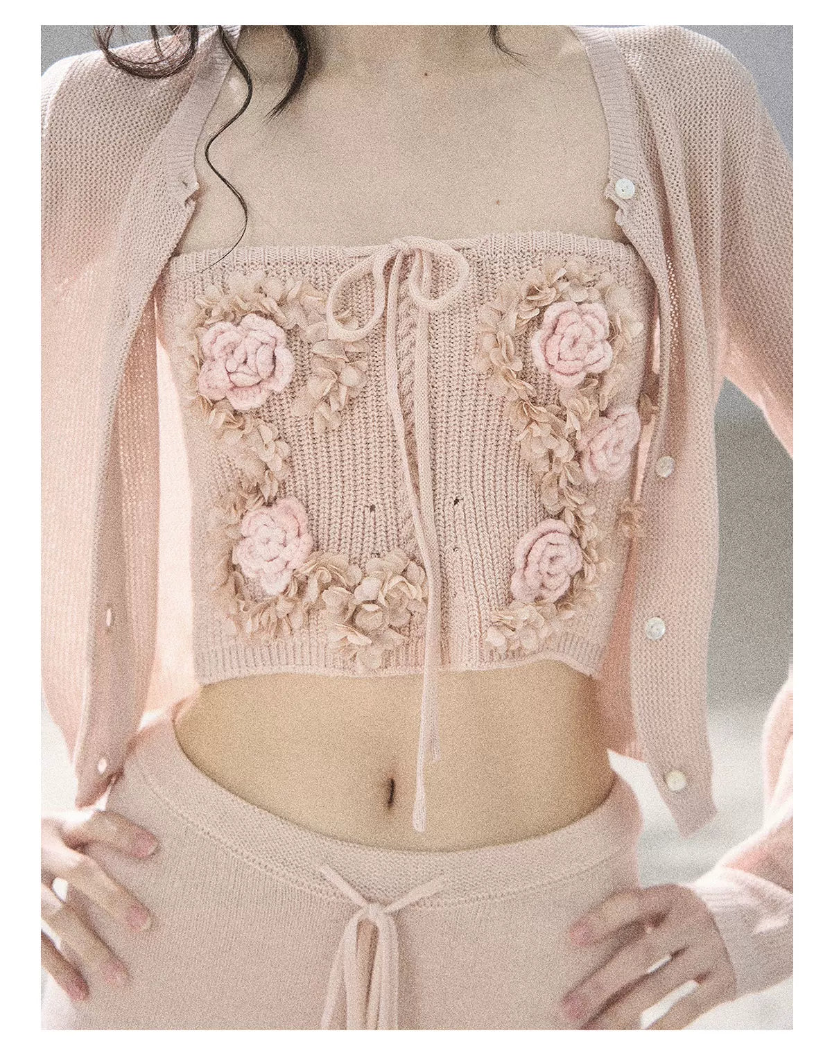 "Forest After Rain" Dusty Rose 3-Piece Cardigan & Shorts Set 45236485