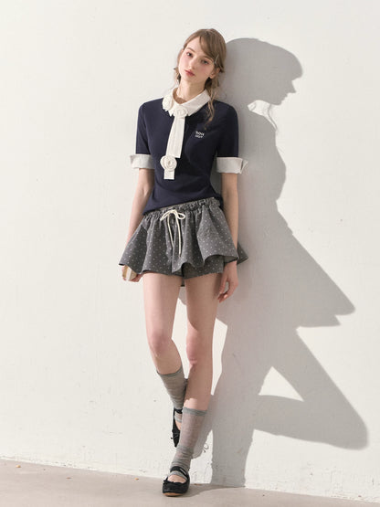 "Beyond the Classroom" Navy Layered Knit Top with Floral Tie