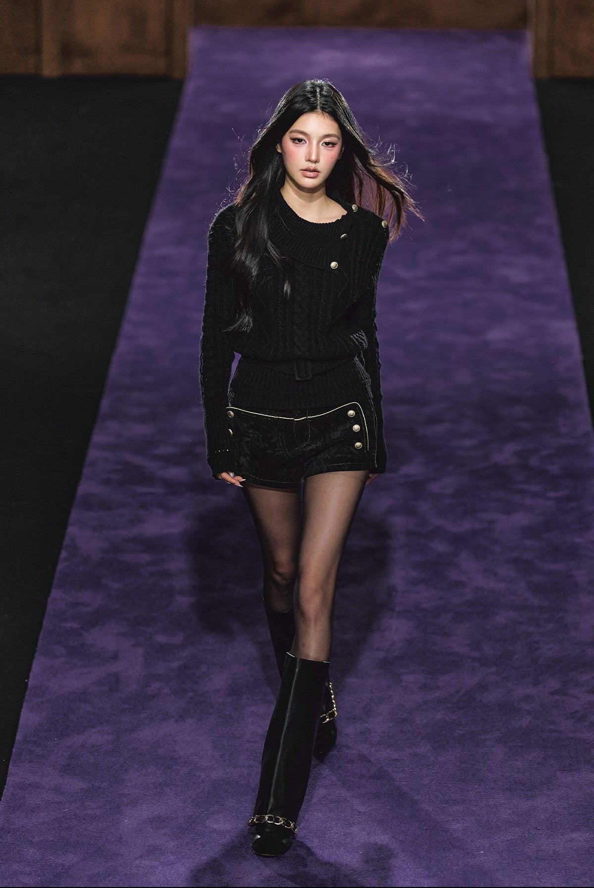 "Winter Hearth" Black Australian Wool Cable-Knit Mock Neck Sweater