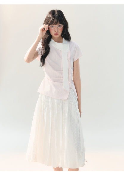 [CAN] "Girl's Getaway" Pink Stripe Ribbon Collar Blouse