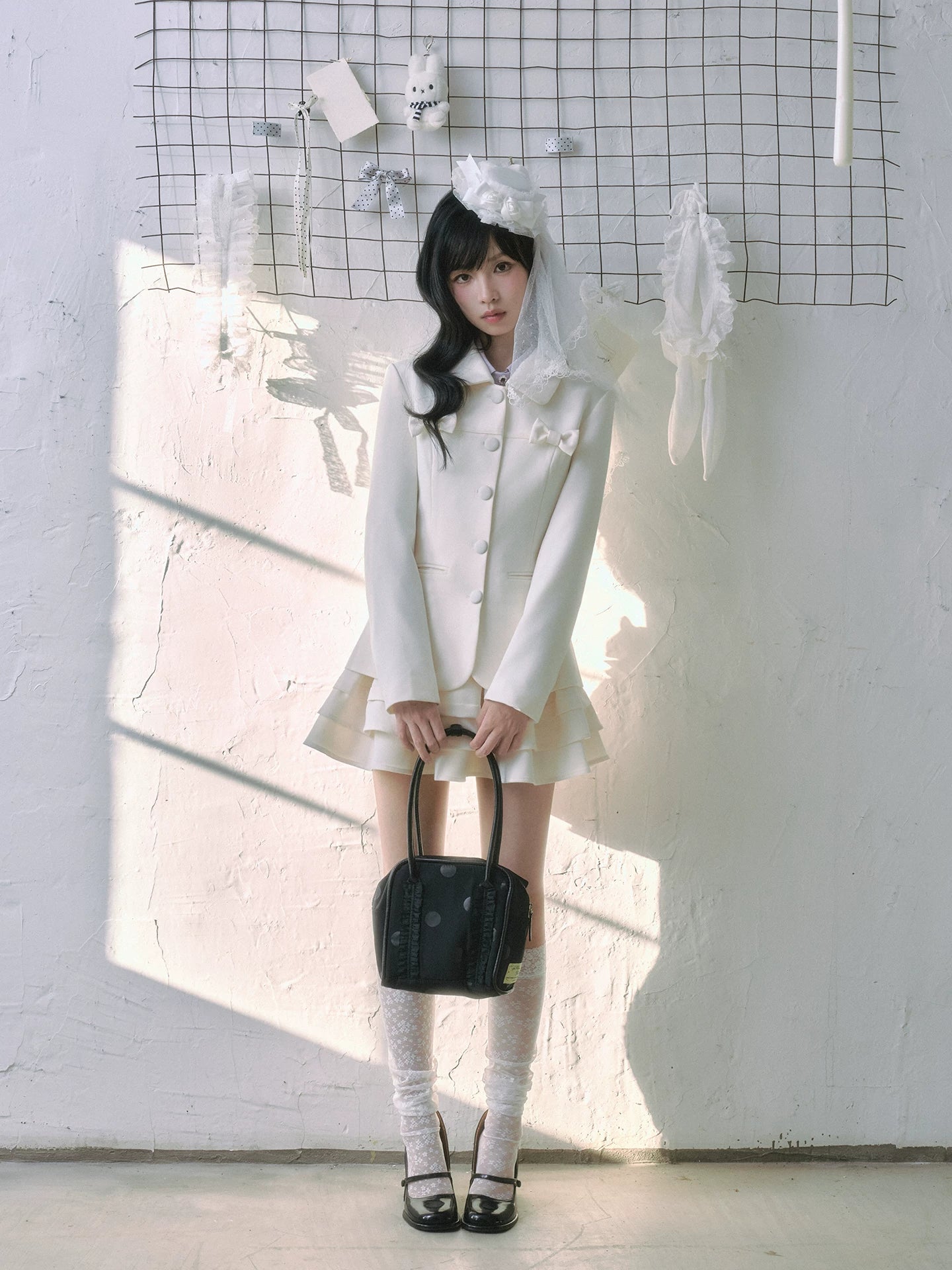"Showa Girl" Tailored Layered Collection (Blazer / High-Waist Skirt / Victorian Shirt / Mesh Overlay Skirt)