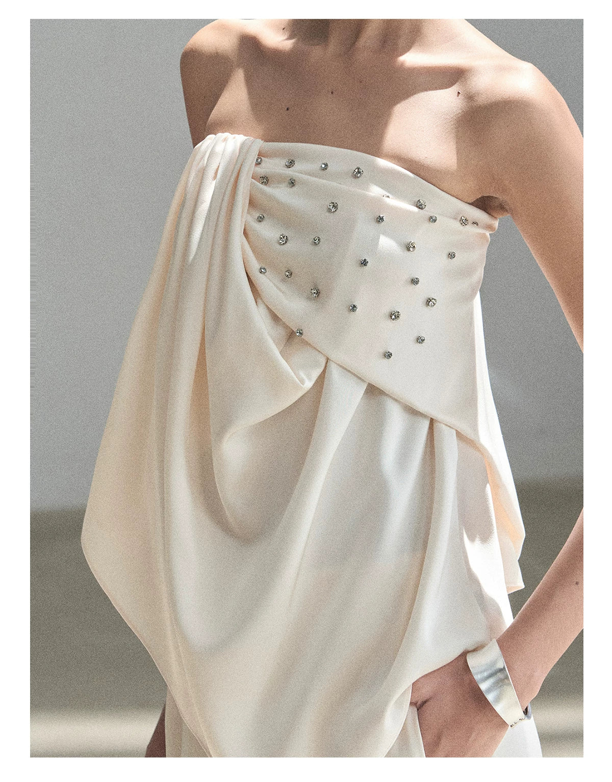 "Summer Rain at Dusk" Cream Beige Satin Two-Piece Set