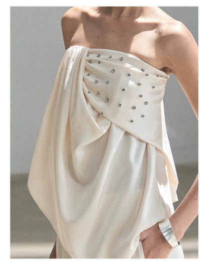 "Summer Rain at Dusk" Cream Beige Satin Two-Piece Set