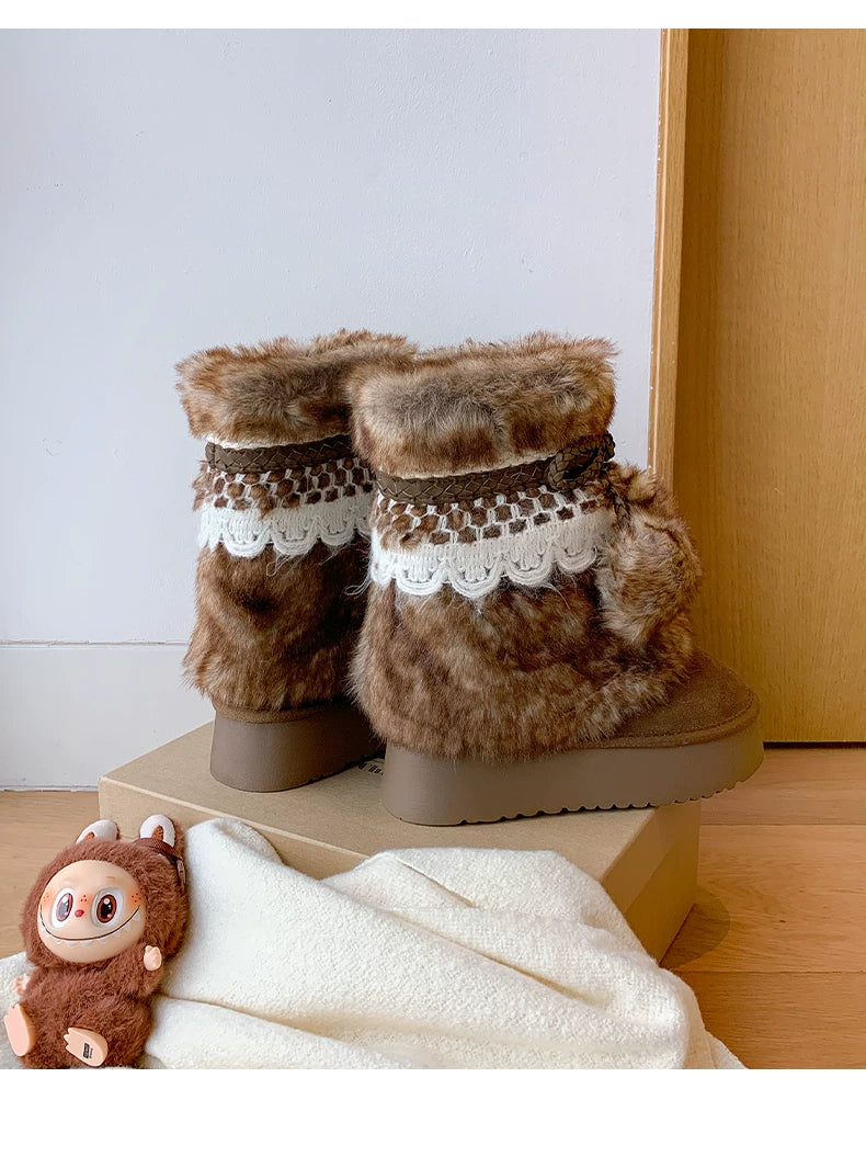 Earl Cat Platform Mid-Calf Snow Boots (Grey / Brown)