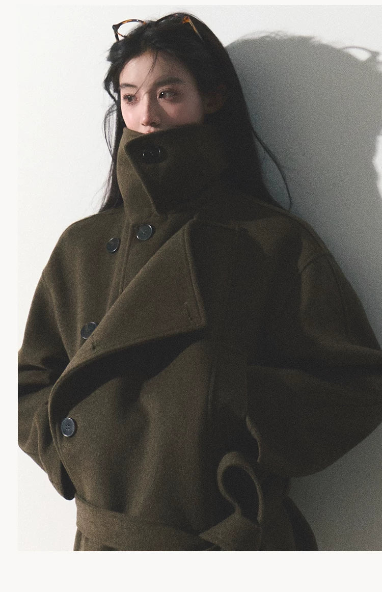 OAKMOO/ "The Flowers Are in Full Bloom" Jade Green Wool-Blend Short Belted Coat
