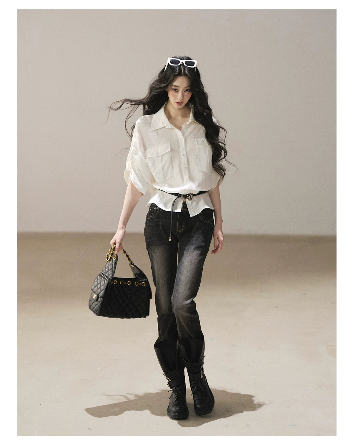 AOMALM - “Her Shoreline” American Vintage Slim Flare Jeans (Rock Black / Vintage Blue)