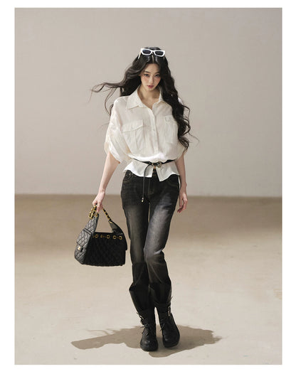 AOMALM - “Her Shoreline” American Vintage Slim Flare Jeans (Rock Black / Vintage Blue)