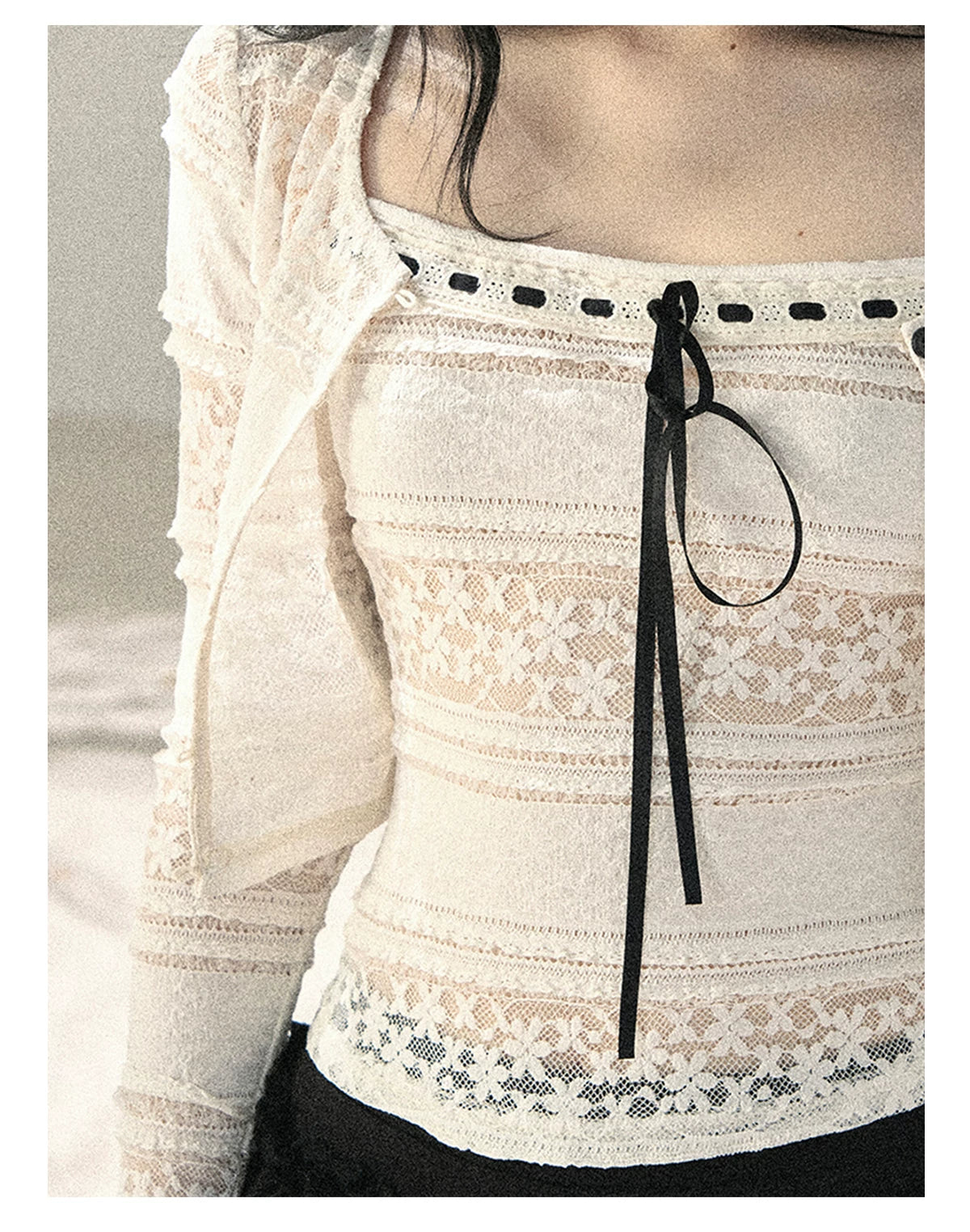 "Summer Shimmer Reverie" Creamy Oat White Lace Cutout Cardigan & Camisole Set 5864536513