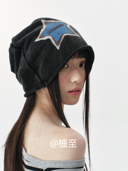 Black Star Print Slouchy Beanie – Oversized Star Head Wrap Hat