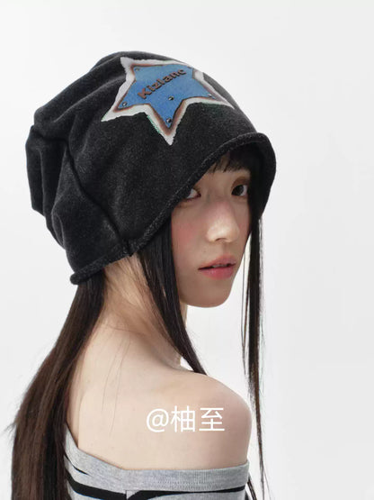 Black Star Print Slouchy Beanie – Oversized Star Head Wrap Hat