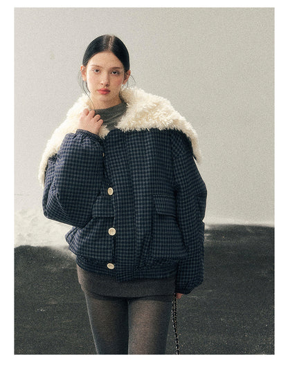 少也眼 “Silent Indigo” Academy Blue Quilted Wool-Collar Jacket