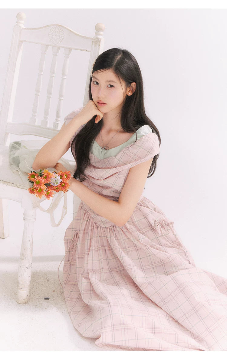 “Heartfelt Rendezvous” Pink Plaid Maxi Dress