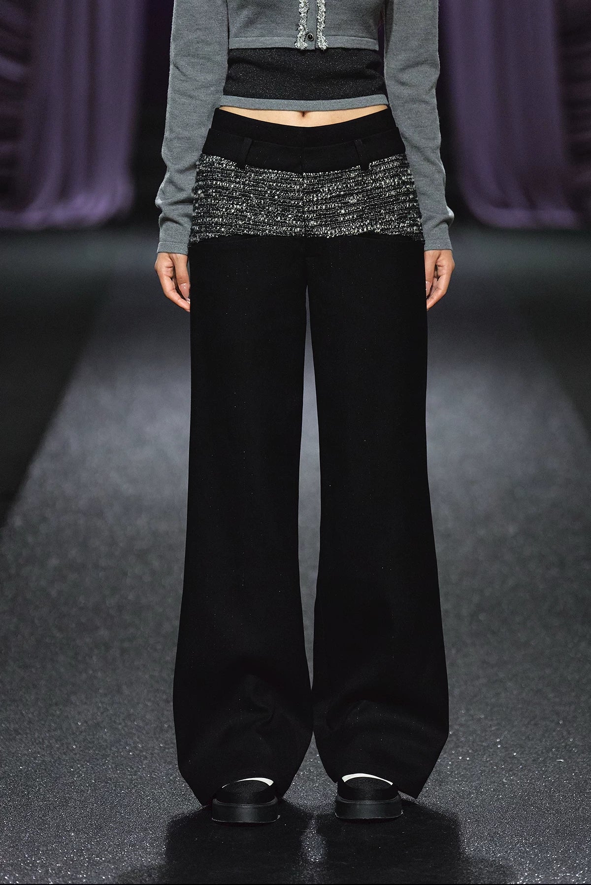 "Midnight Atelier" Black Double-Waist Straight-Leg Trousers
