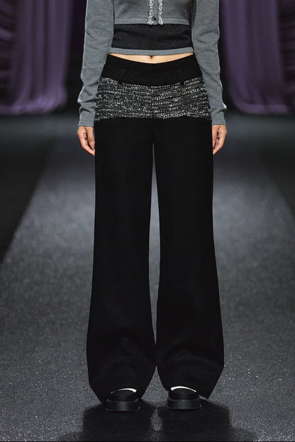 "Midnight Atelier" Black Double-Waist Straight-Leg Trousers