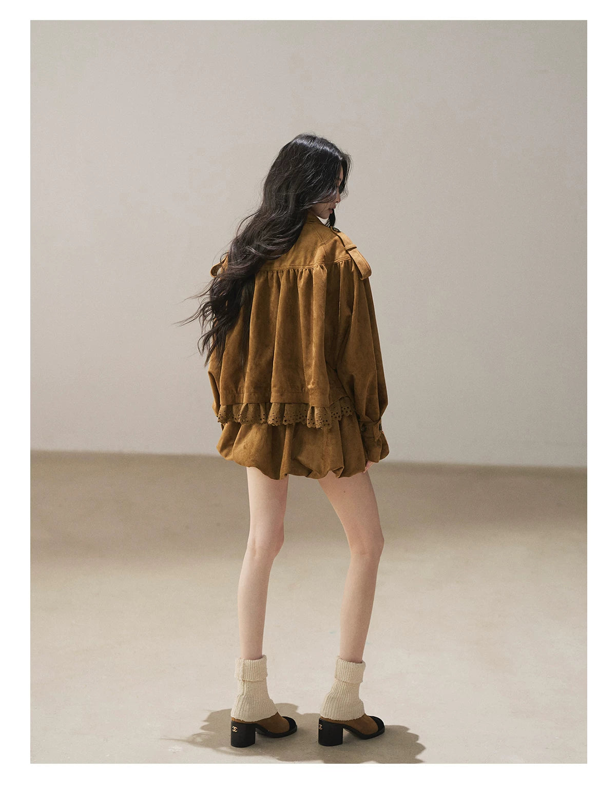 AOMALM - "Wind Through the Valley" Toasted Pecan Brown Faux Suede Jacket & Mini Skirt Set