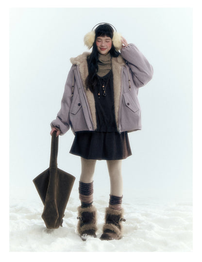 Horridale - Reversible Vintage Puff Jacket with Faux Fur – Misty Purple