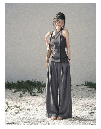 "The Unsent Letter" Deep Slate Gray Halter Tailored Top